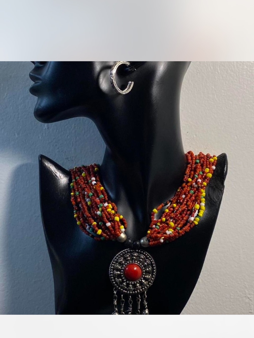 *** Southwestern ^^^  Multi-Strand Red Beaded Statement Necklace / earrings *^*